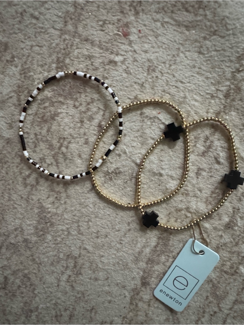 ENewton Black & Gold Beaded Stretch Bracelet Set of 3 NEW $129